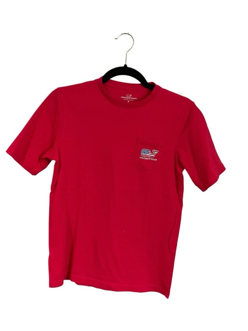 Vineyard Vines Youth Size M 12-14 American Flag Logo T-Shirt Tee With Pocket Red